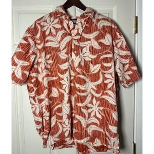 Reyn‎ Spooner Phil Edwards Hawaiian 1/4 Button Shirt XL Orange White Floral